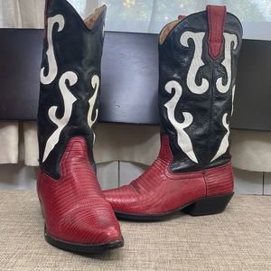 Vintage 90's Red, Black and White Cowboy Boots sz 7 1/2